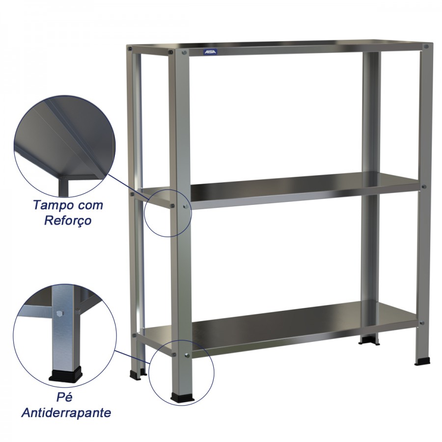 Estante Armário Prateleira Inox 3 Bandejas 300 X 800 Aisa